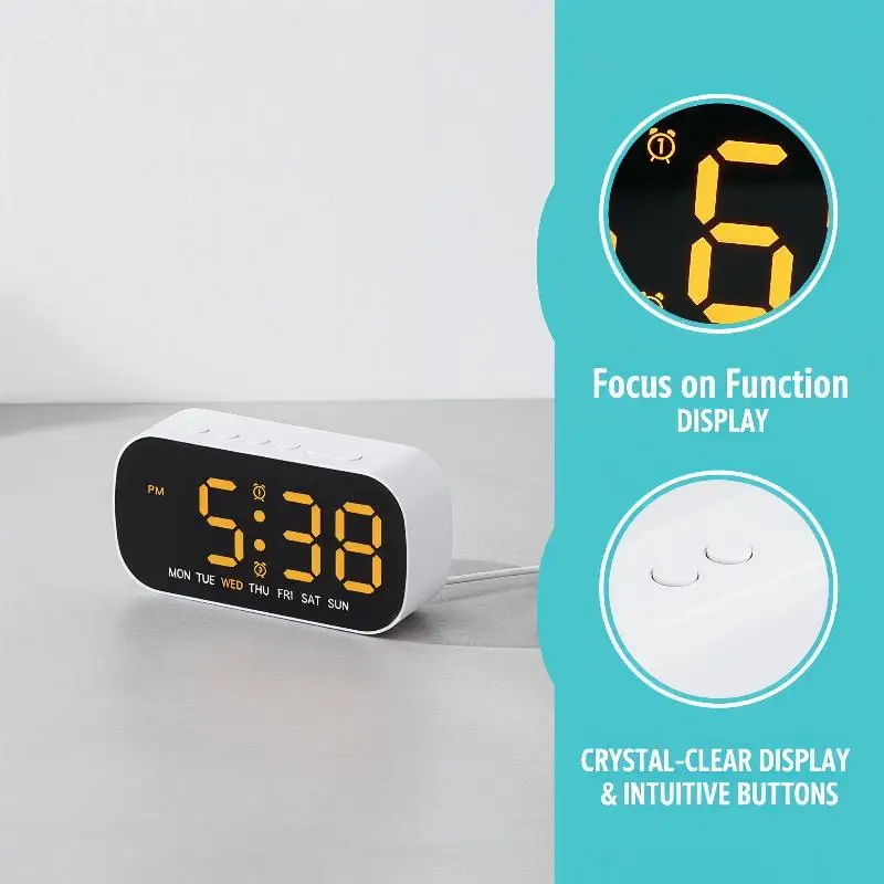 Digital LED Alarm Clock with Dual Alarms Temperature Display and Date Function for Bedroom Use