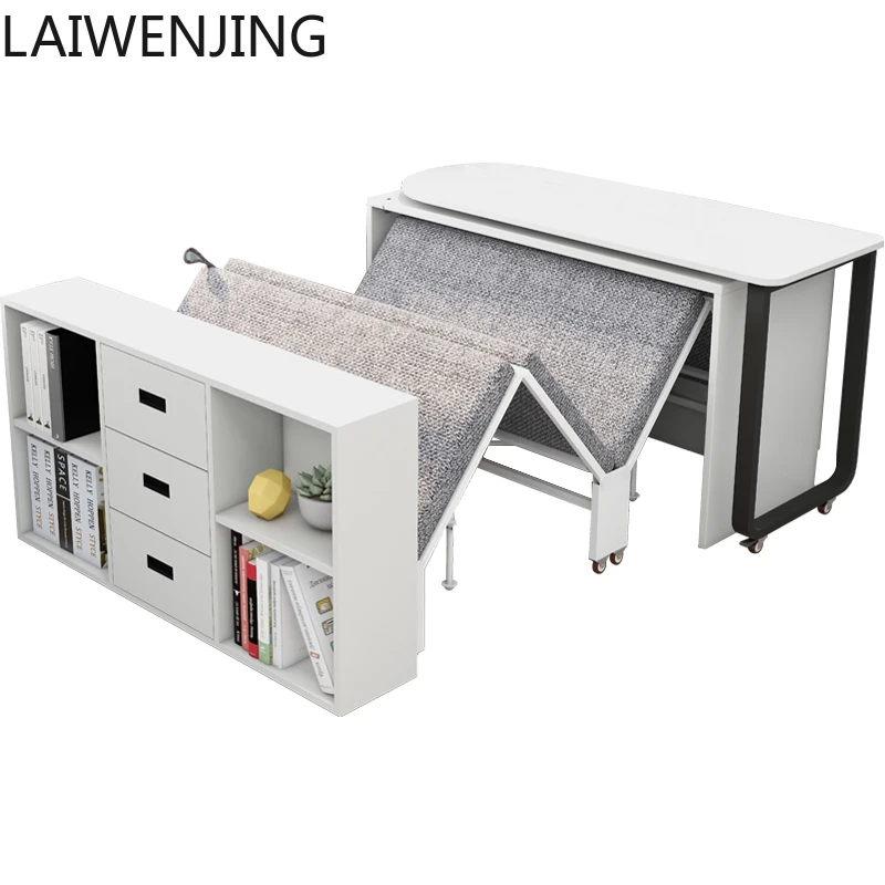 MJY Rotating Desk Bookcase Folding Bed Cabinet Integrated Multifunctional Invisible Double Bed Solid Wood