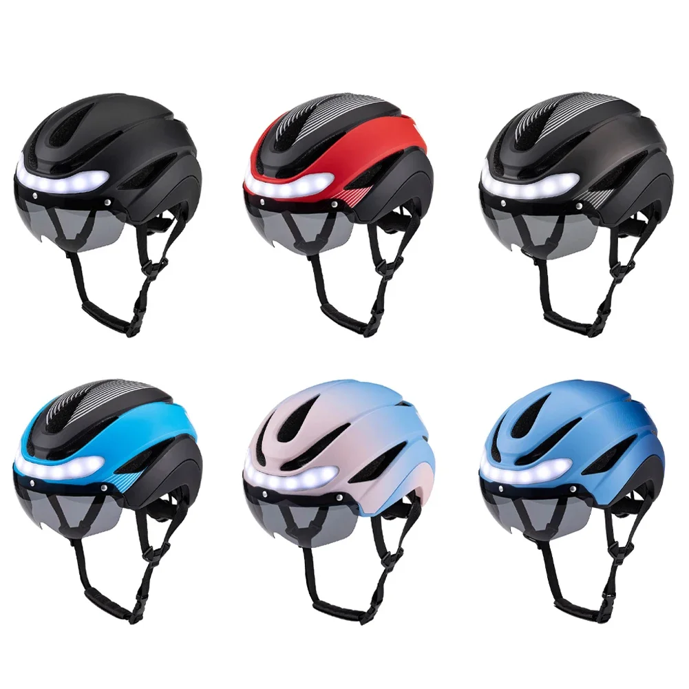 

Cycling Helmets with Ride Lights Magnetic Goggles Visor Rechargeable LED Night Breathable Light Helmet Safety for Bicycle