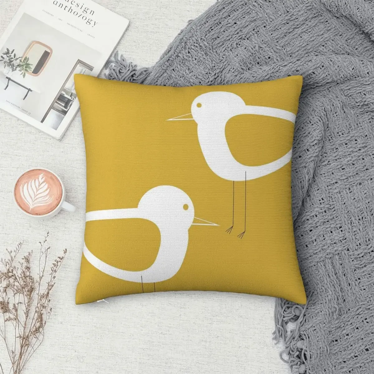 Shorebird Pair In Light Mustard Yellow And White Pillowcase Pillows Cover Cushion Comfort Throw Pillow Sofa Decorative Cushions