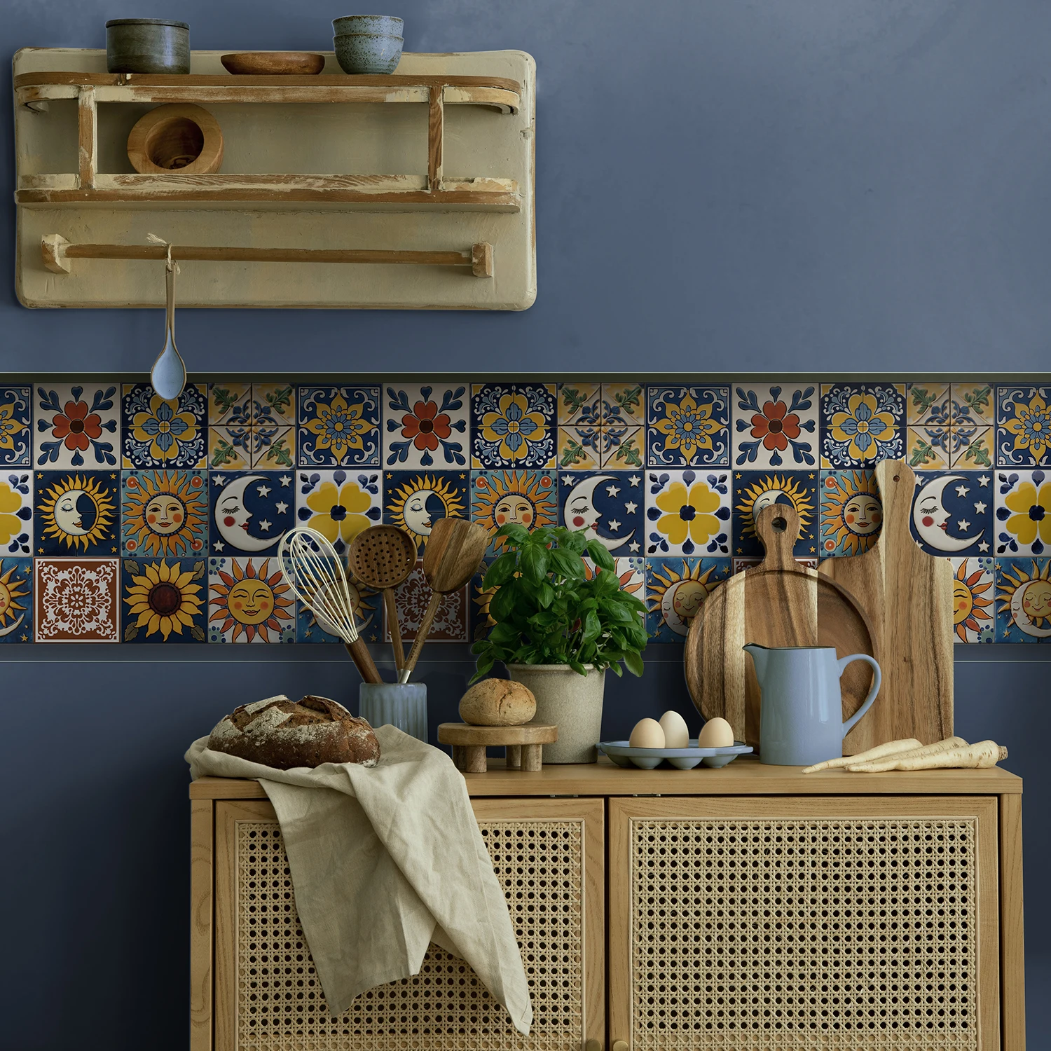 

12/24pcs Vintage Art Thick Tile Sticker Waterproof Self Adhesive Wall Sticker for Smooth Surfaces in Kitchen, Living Room