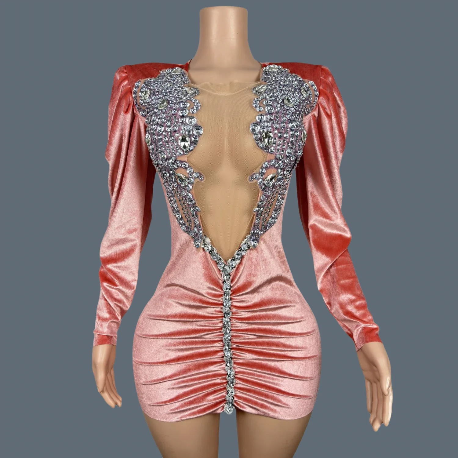 High-end Sparkly Crystals Velvet Short Dress for Women Elegant Evening Prom Dress Birthday Party Club Mini Gowns Fenhongnvlang