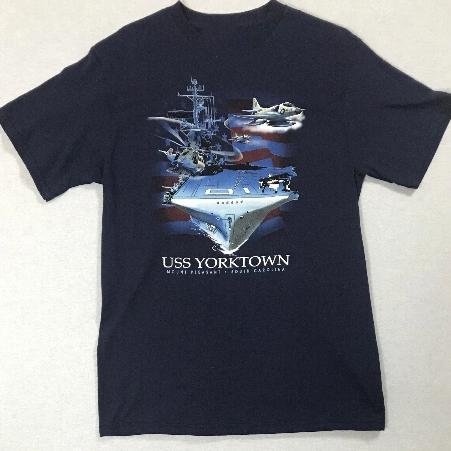Vintage USS Yorktown CV10 Aircraft Carrier T-Shirt 100% Cotton O-Neck Short Sleeve Summer Casual Mens T-shirt Streetwear