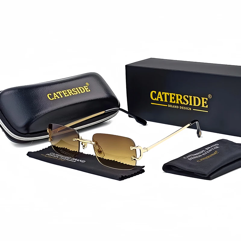 Raute Metall rahmenlose Sonnenbrille Männer rechteckigen kleinen Rahmen Sonnenbrille Frauen Mode Einkaufen Reise Party Brillen – Detail 2