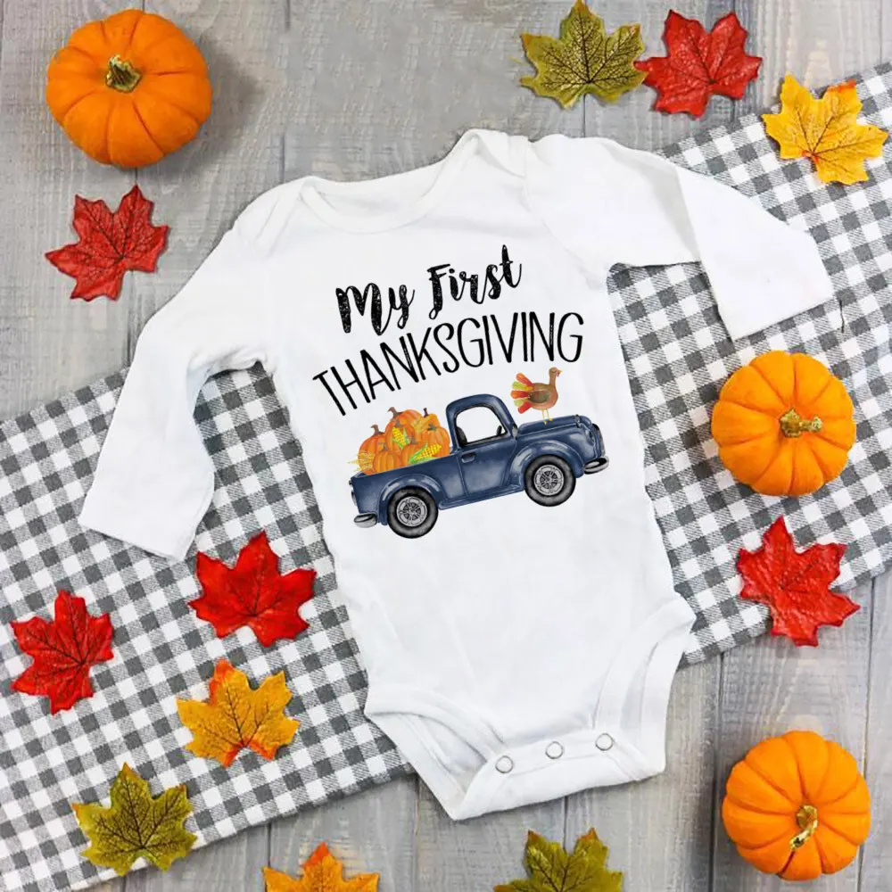 My 1st Thanksgiving Baby Bodysuit Pumpkin Printed Newborn Clothes Thanksgiving Party Infant Outfit Toddler Long Sleeve Romper