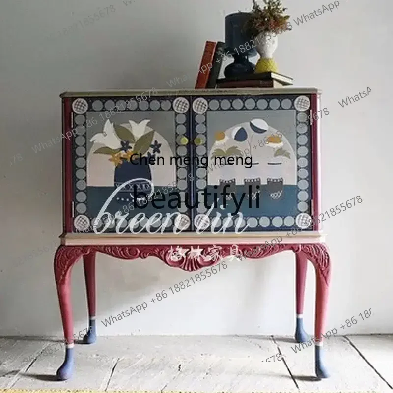 

French retro solid wood foyer, entrance cabinet, American country living room, decorative cabinet, home locker6220