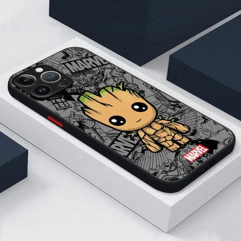 Phone Case For iPhone 15 Pro Max 14 Plus 12 13 11 Pro Max SE 7 8 14 Pro XR XS X 15Pro 12 Mini Cartoon Marvel Spiderman Groot