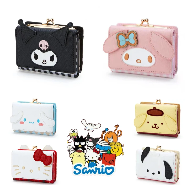 Sanrio Hello Kitty Pu Leather Wallet Kuromi Cinnamonll Multifunctional Folding Coins Card Organizer Bag Cartoon Birthday Gifts