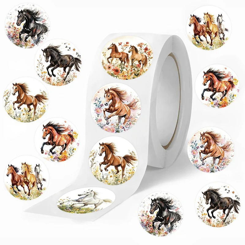 500pcs/Roll Horse Flower Stickers Cute Animal Sealing Sticker DIY Paper Laptop Decals Decor Stiker Stationery Gift Seal Decal