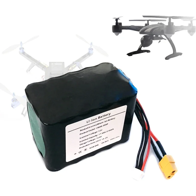 3S5P 12V 17.5Ah High Capacity UAV Rechargeable Li-ion Battery for Various RC Airplane Drone Quadrotor,with Connector XH2.54+XT60