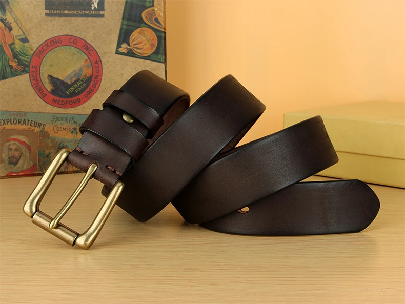 5 mm breiter Herren-Gürtel aus Vollnarbenleder, strapazierfähiger Herren-Arbeitsgürtel, Herren-Gürtel mit hochfester, massiver Messingschnalle, brauner Gürtel – Detail 11
