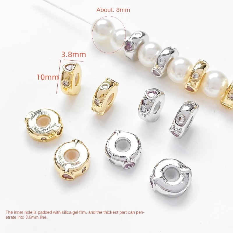 2 Pieces Brass Gold-plated with Zircon Heart Positioning Beads DIY Produces Fashionable Jewelry, Bracelet Accessories Materials