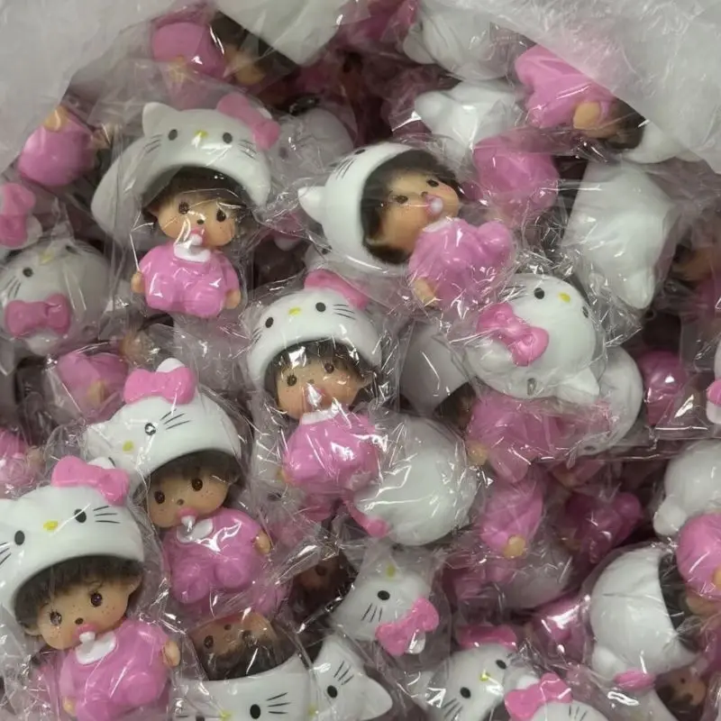 Hello Monchhichi Vinyl Figure Keychain Cute Anime Keyring Car Bag Pendant Desktop Ornament Wedding Gift for Fans Kids