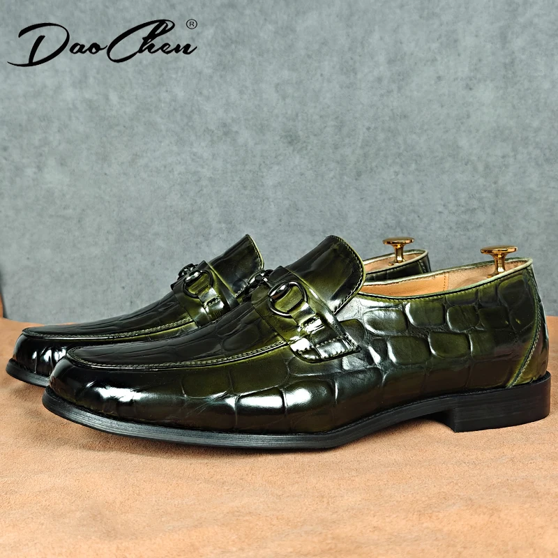 

Luxury Brand Men Shoes Black Green Genuine Leather Horsebit Loafers Casual Dress Man Shoe Wedding Office Loafers For Men