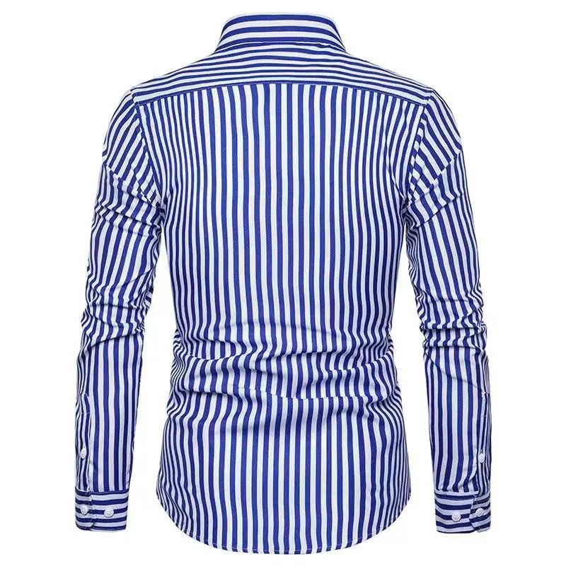 Korean Style Men\'s Shirt Red and White Stripes Non-iron Casual Shirts Male Long Sleeve Slim Fit Formal Business Dress Shirts