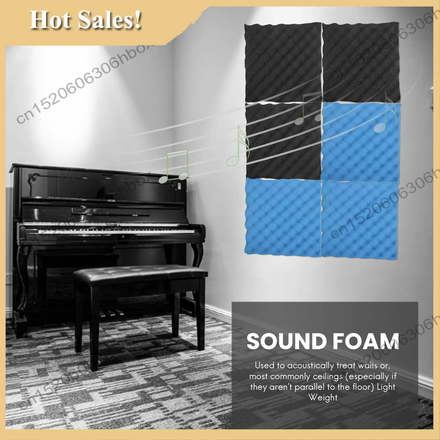 - HARAPAN 6 Pak Busa Peti Telur Hitam + Biru/Arang Ubin Akustik Panel Busa Kedap Suara Isolasi Suara Busa Kedap Suara Pa