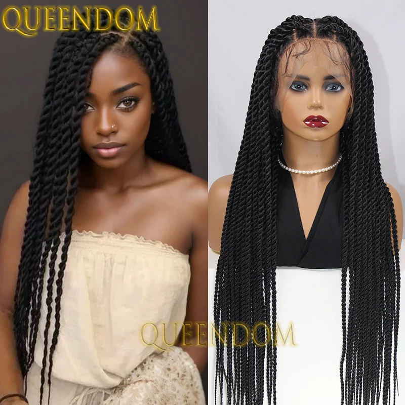 

Queendom Synthetic Senegalese Jumbo Twist Braid Wig Knotless 36 Inch Full Lace Box Braids Goddess Wigs Glueless Natural Afro Wig