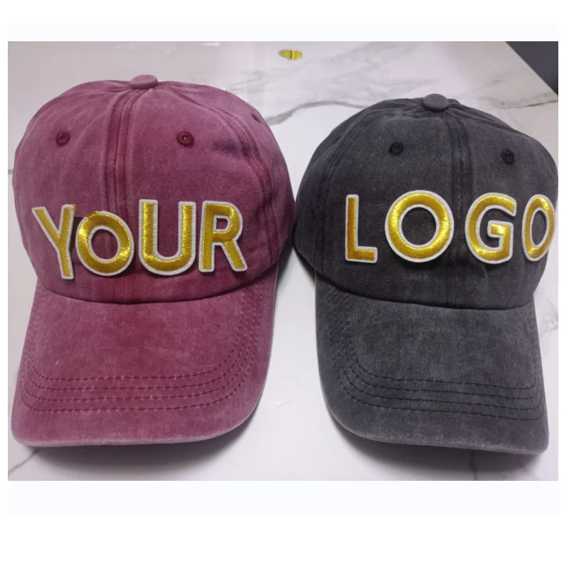 

1pcs Customized Letter Baseball Caps Denim Logo Embroidered Unisex Four Seasons Cotton Washed Cloth Durable Adjustable