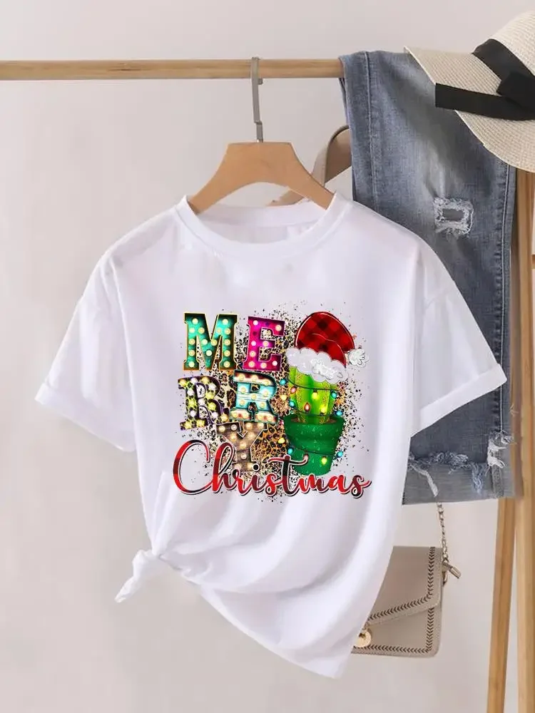

Lady New Year Short Sleeve Print Fashion Women Lovely Santa Claus 90s Shirt Tee Top Christmas Clothing Clothes Graphic T-shirt
