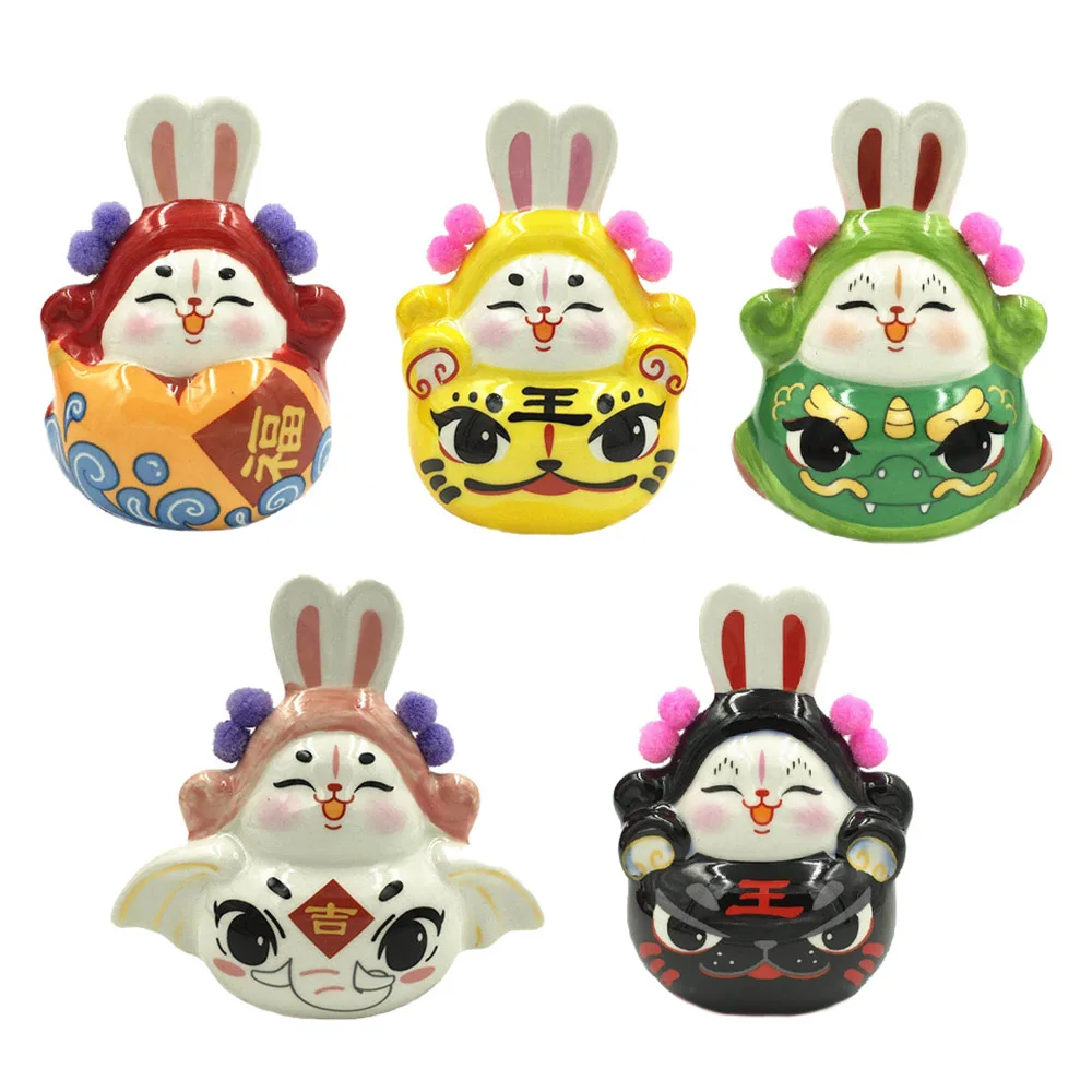 

Ceramic Rabbits Ornament Easter Bunny Creative Decoration with Cute Expression Animals Bunny Home Decor with Chinese Elements