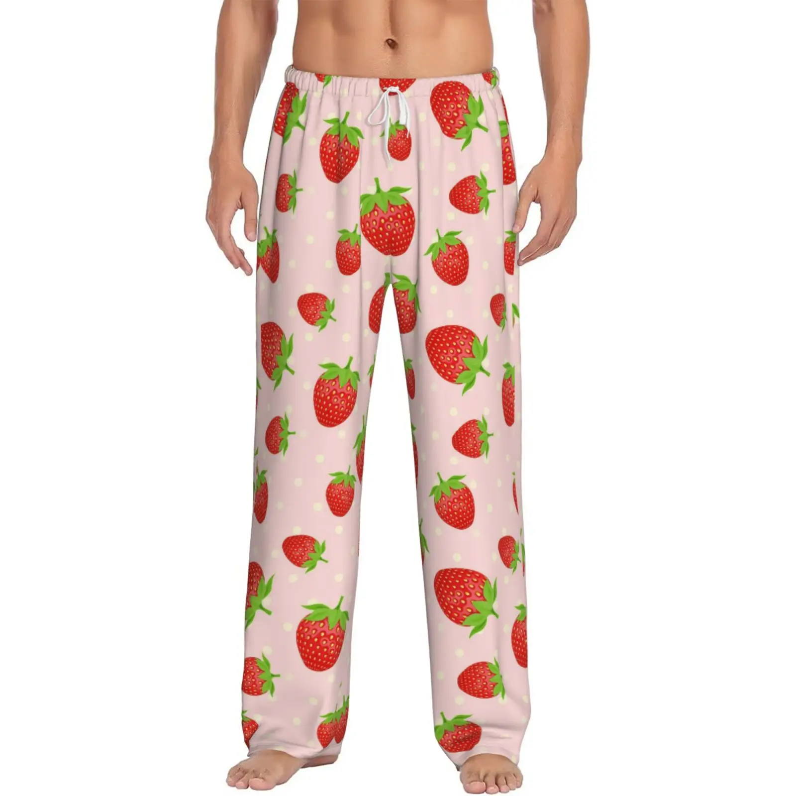 

Изготовленные на заказ пижамные штаны со свежей клубникой, одежда для сна для мужчин, эластичный пояс, штаны для сна с карманами
