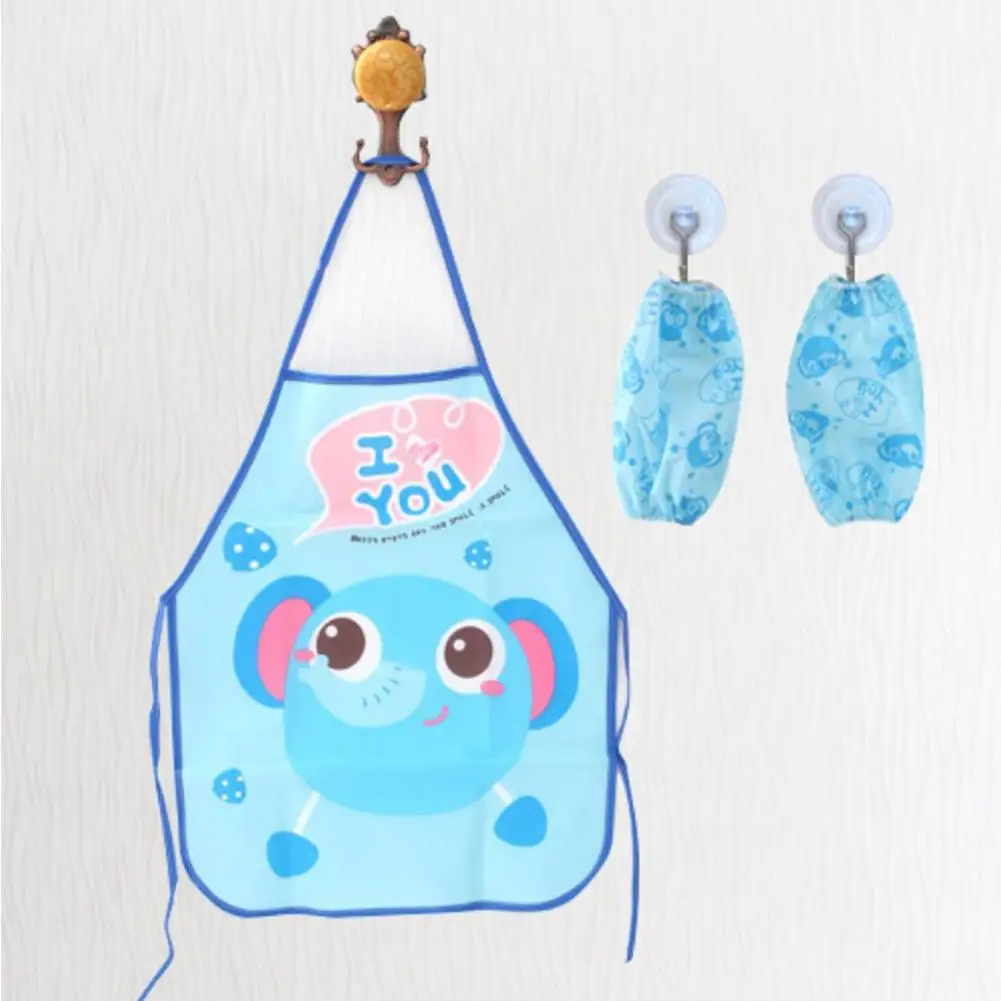 Cute Fashion Cartoon Children Apron Sleeves Chef Hat Pocket Set Kids Craft Art Kitchen Cooking Chef Suit Drink Food Baking Toys