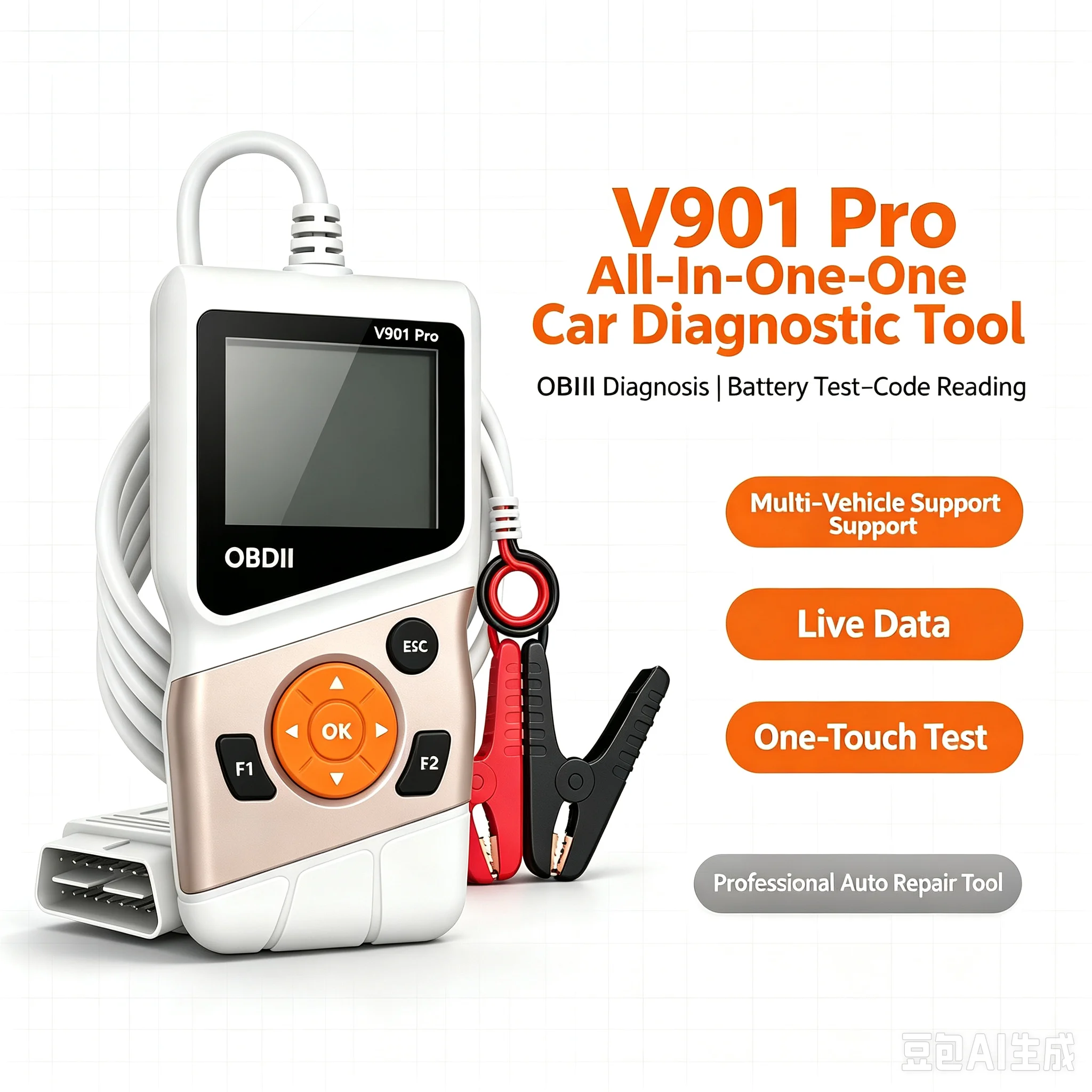 V901PRO Car OBD2 Battery Tester Professional Diagnostic Tools Automotive Engine Fault Code Reader Carbon Buildup Detector