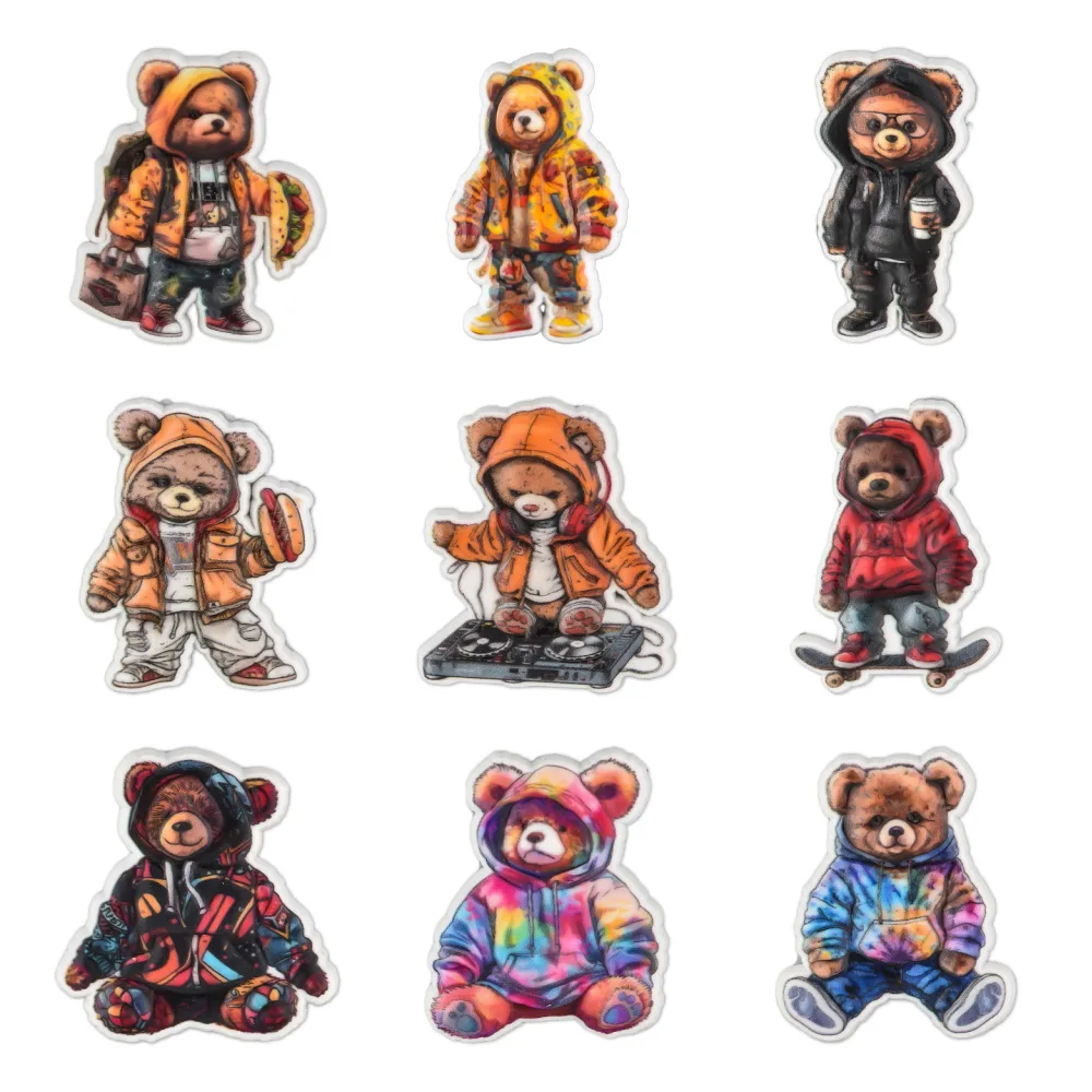 Street Bear Shoe Charms Fashion Hip Hop Teddy Bear PVC Shoe Decorations For Clog Sandals Wristband Trendy Teens Party Gifts