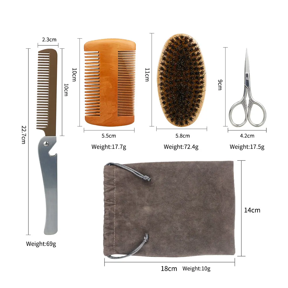 Professional Shaving Brush Soft Boar Bristle Wood Beard Brush Comb For Men Barber Mustache Comb Kit With Gift Bag Hair Comb Set