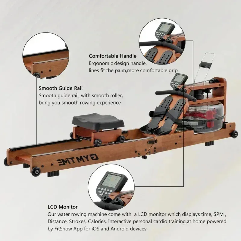 QZA4-Water for Home Solid Wood Rower Machine with Bluetooth Monitor,for Whole Body Exercise Cardio Training Gym Equipment,