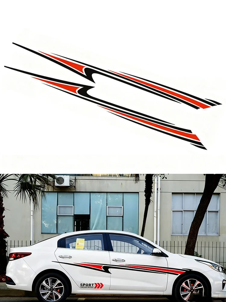 

1 Pair 260*25CM Stream-line Sport car stickers Vinyl Graphic Car Body Sticker Side Decal Stripe(Black+Red color)