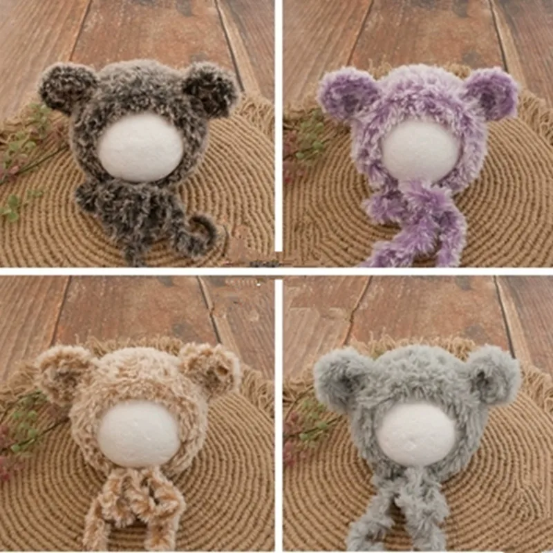 Newborn photography props hat studio baby photo cute shape furry bear hand-knitted hat