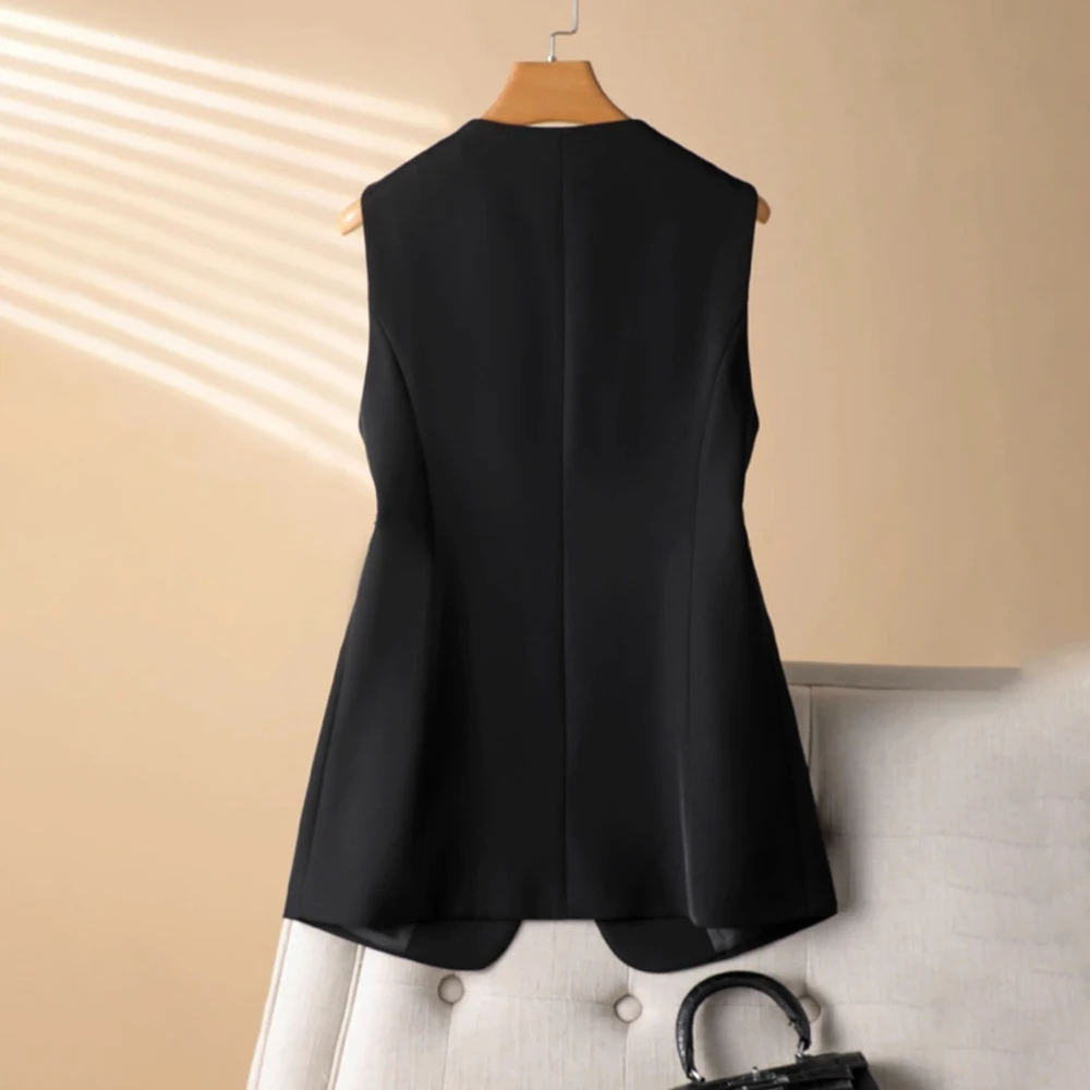 Big size chubby girl, medium to long vest, women's autumn new style, slim fit design, sleeveless outerwear