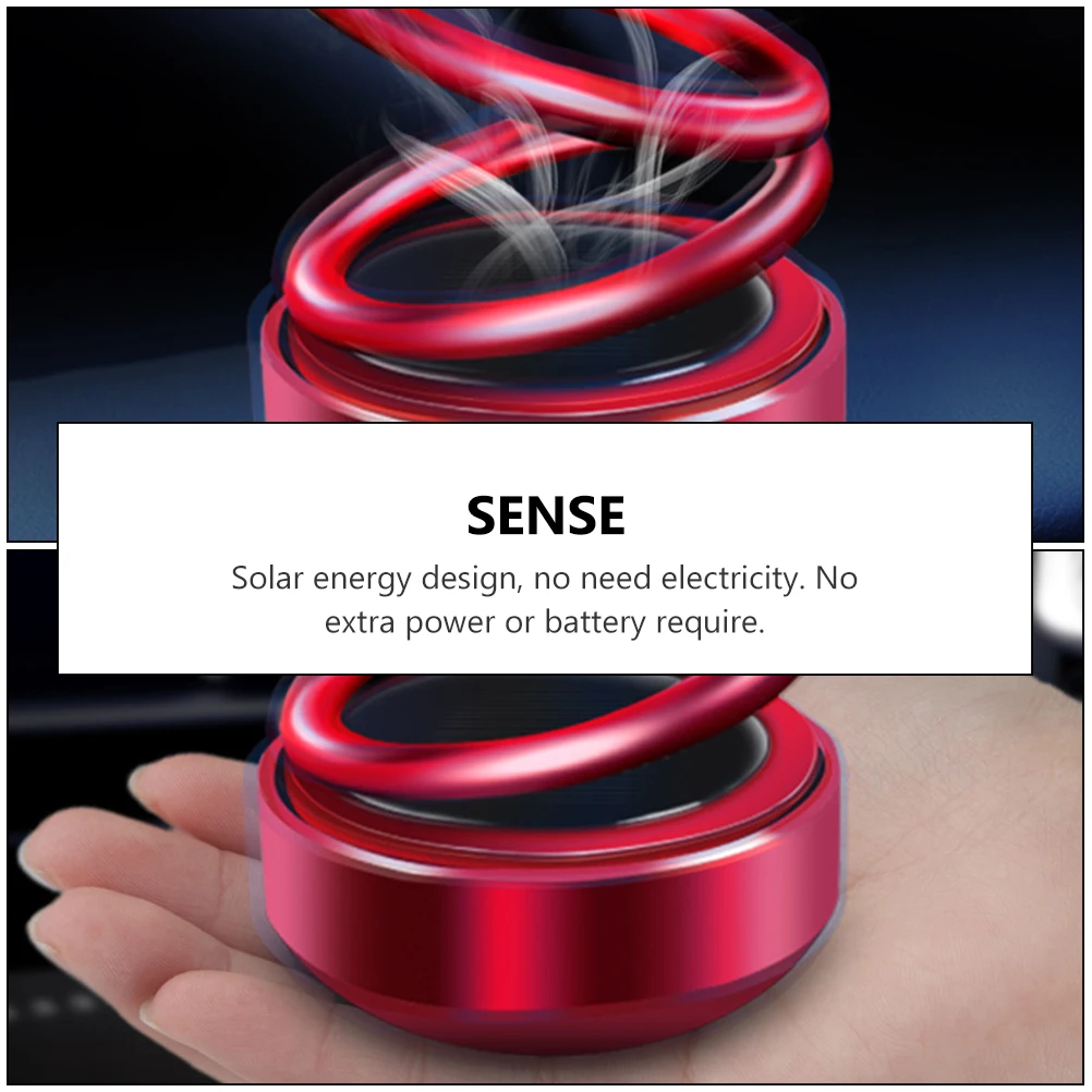 

Solar Rotating Double Ring Car Aromatherapy Ornament Red Electroplating Dashboard Decor Air Freshener Diffuser Vehicle