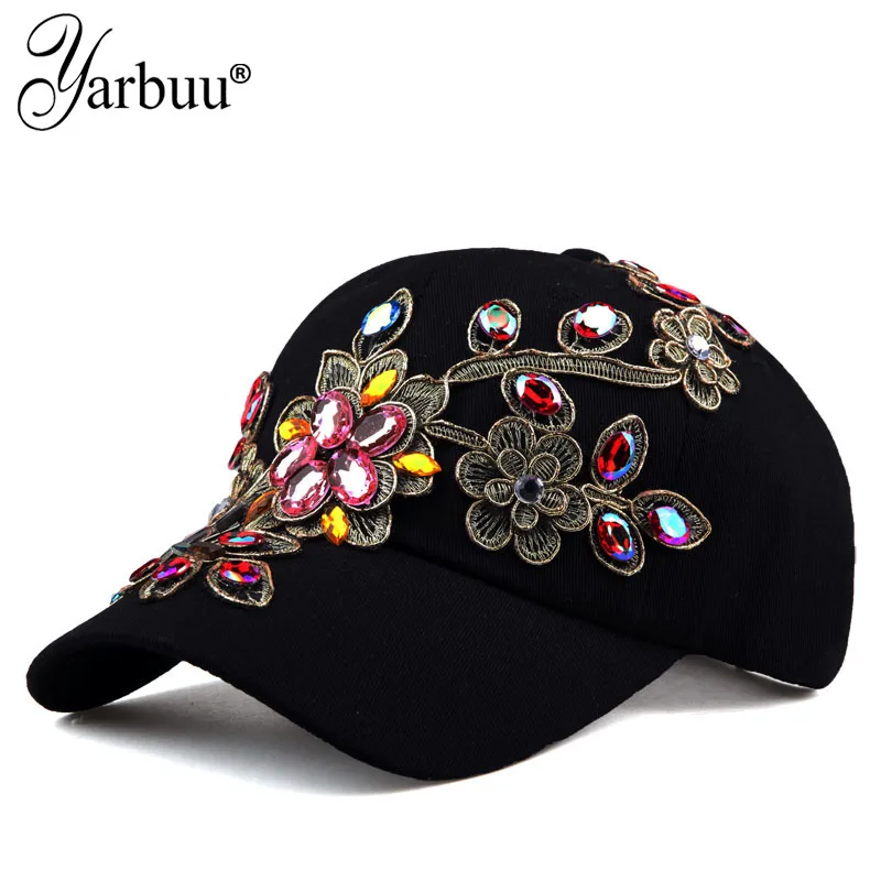 [YARBUU]New Fashion Four Seasons Baseball Cap For Women Flower Rhinestone Gorras Hombre Sun Protection Casquette Hat