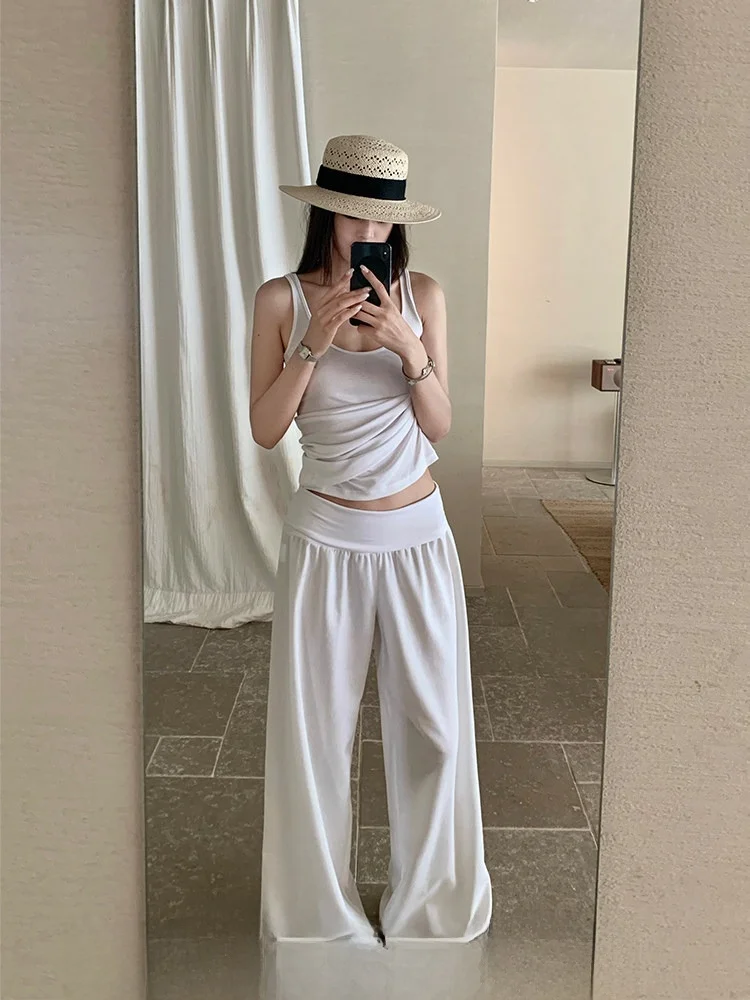 

Новые летние льняные брюки Xzichic с низкой талией и широким поясом, свободного кроя, удобные прямые брюки для женщин