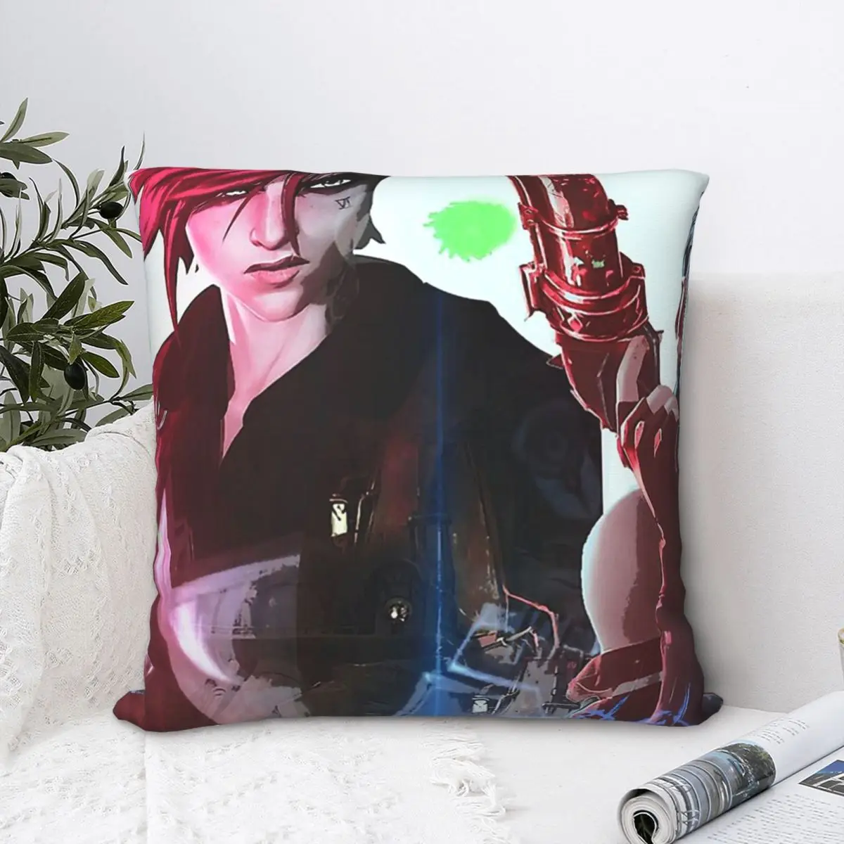 Jinx And VI Pillowcase Arcane League of Legends Backpack Cushion For Livingroom DIY Printed Car Hug Pillowcase Decorative