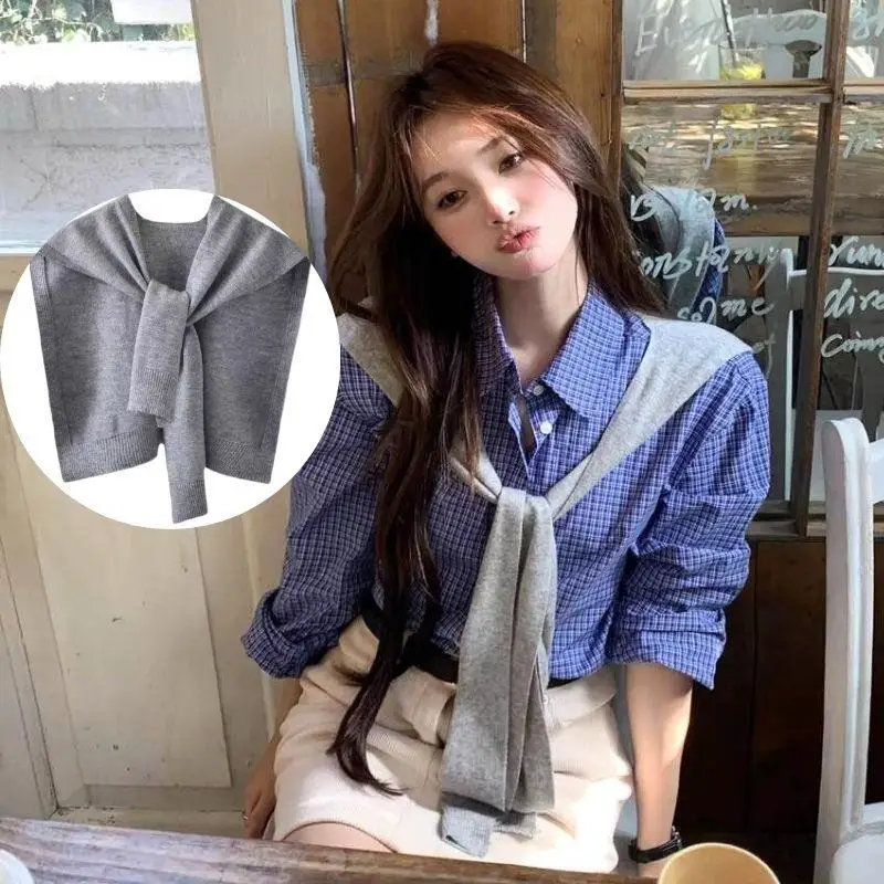 

Корейская осенне-зимняя вязаная шаль, женская блузка на плечи, накидка с искусственным воротником, завязанный шарф, однотонный шарф для защиты шеи, хиджаб
