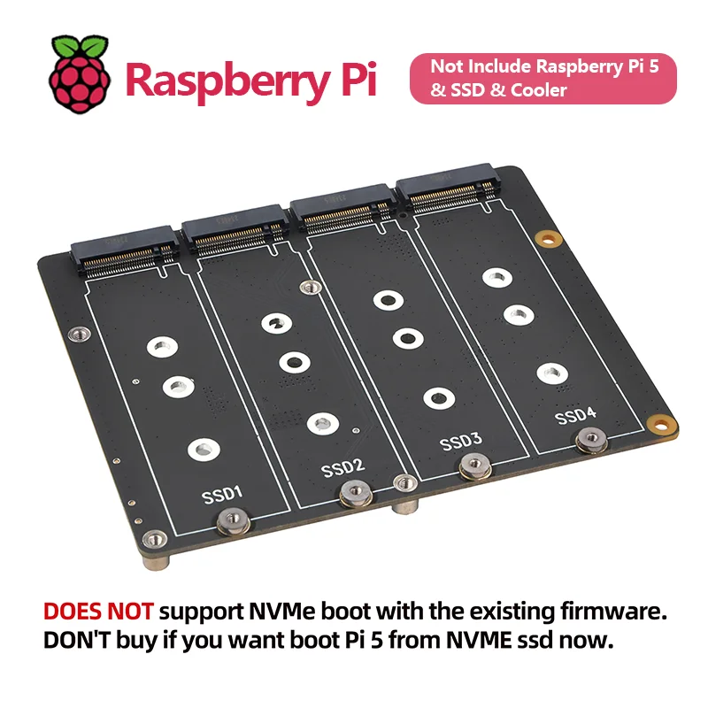Geekworm X1011 PCIe to NVMe Shield support four 2280/2260/2242/2230 M.2 NVMe SSDs for Raspberry Pi 5