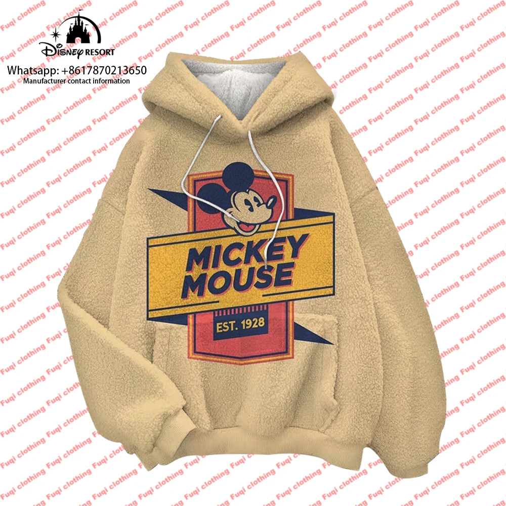 Cute Blanket Pullover Mickey Minnie Cartoon 3D Printed Flannel Sweater 2024 Winter Fashion Loose Comfortable Hoodie