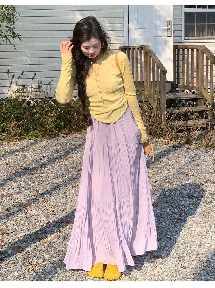 

Women's A-line Chiffon Midi Skirt Pleated Skirt Flattering High-Waisted Wide-Hem Skirt Soft and Breathable