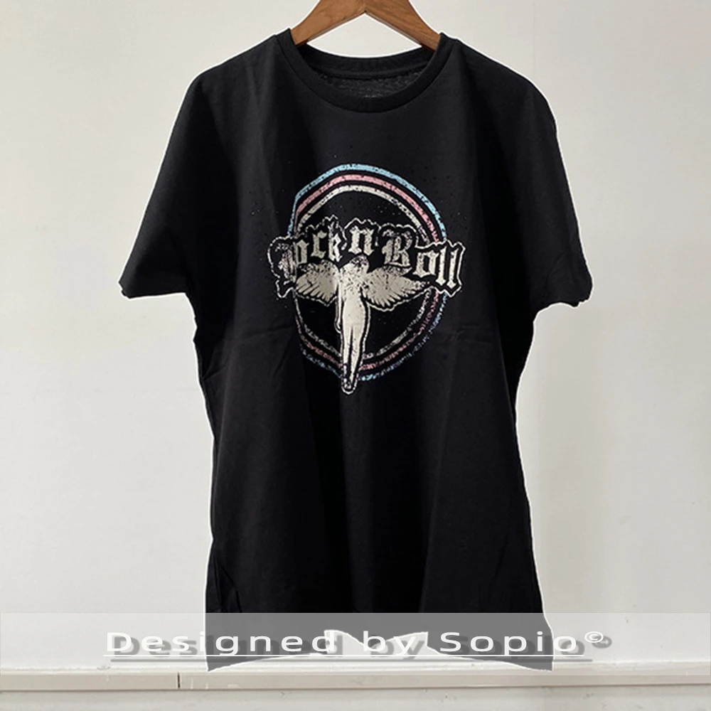 

Graphic Strass T-Shirt Women Summer Clothes Cotton Short Sleeve Crew Neck Loose Tees Tops Lady Fashion T-Shirts Streetwear 2026