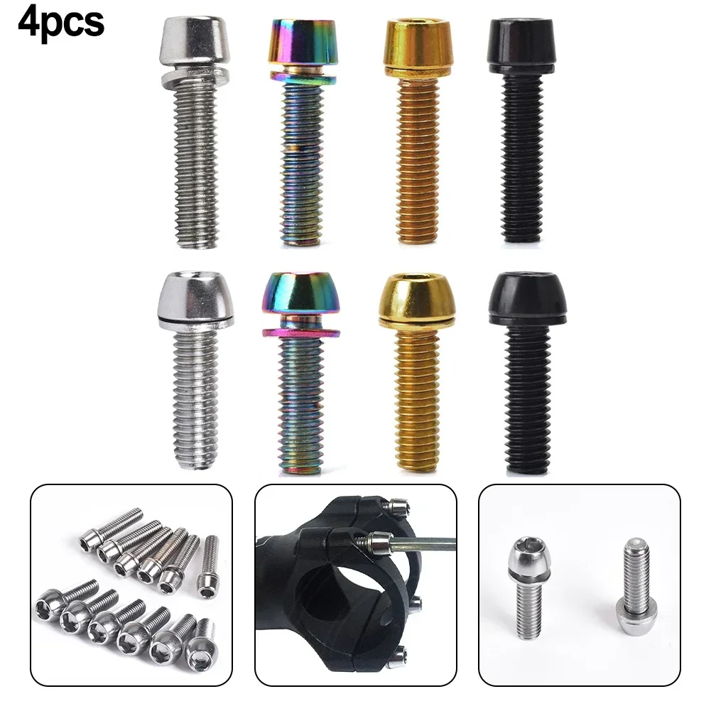 4Pcs M5 M6ร20mm Bicycle Handlebar Screw Colorful Steel MTB Bike Handle Bar Stem Riser Screw Bike Bicycle Screw Accessories