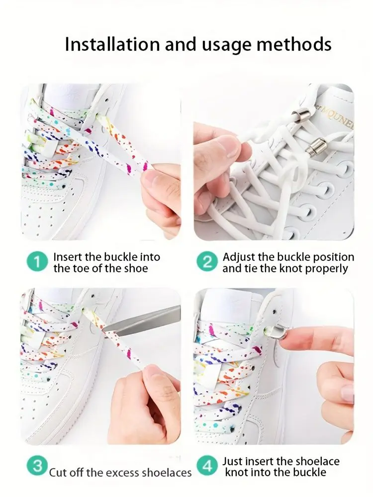 Neue, mit Tintenstrahl-Druck versehene Schnürsenkel, die man nicht binden muss, für Sneaker, flache, elastische Schnürsenkel, ideal zum Wandern, Laufen, für Freizeitaktivitäten im Freien und als Schuhband. – Detail 7