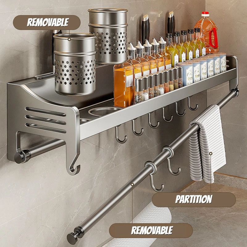 Kitchen Storage Rack Non Perforated Stainless Steel Household Wall Mounted Seasoning Chopstick and Knife Holder Storage Rack