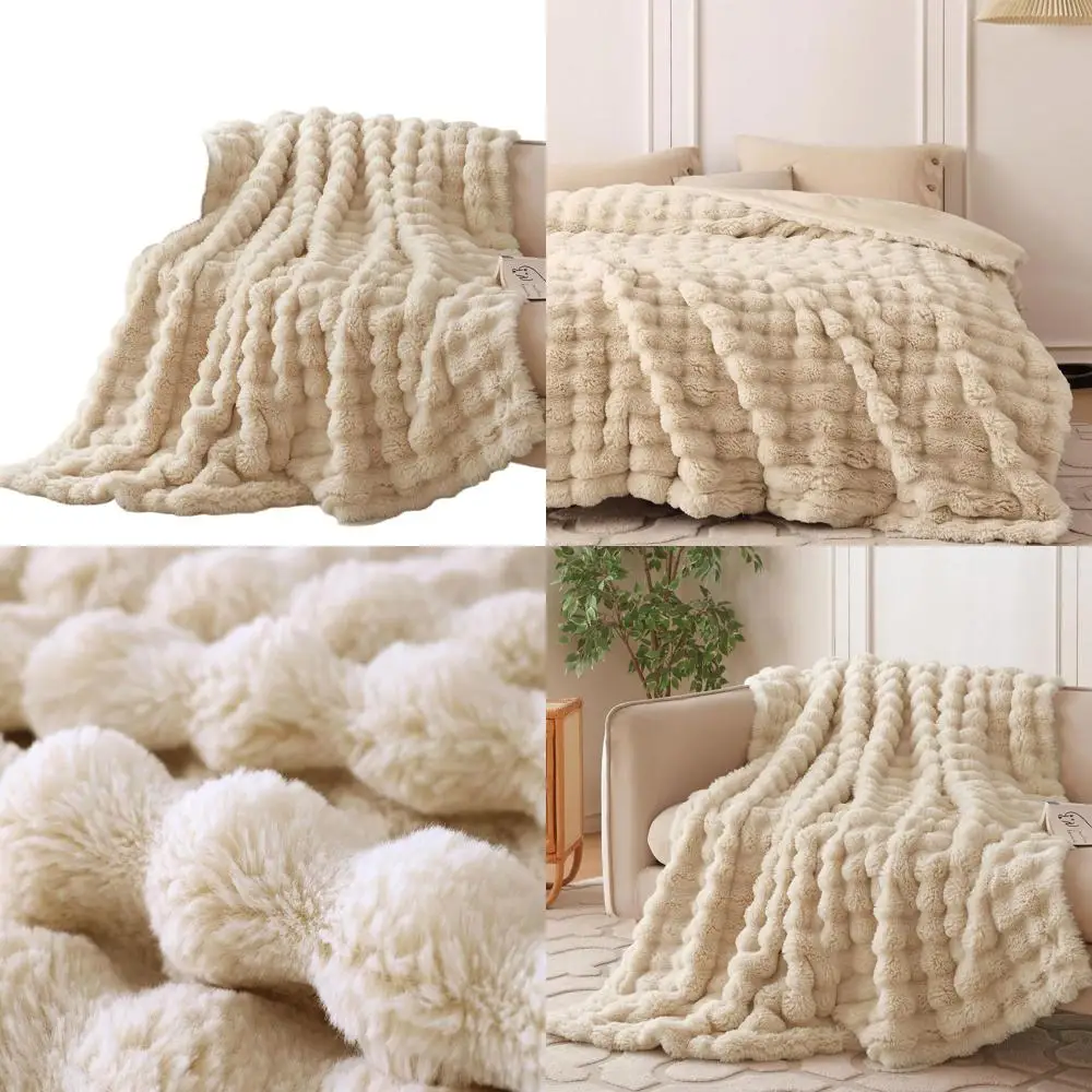 

Cozy Plush Rabbit Fur-Like Throw Blanket, 60x80 Light Taupe for Sofa, Bedroom, Living Room