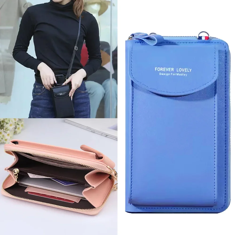 Mobile Phone Bag Women Organizer Shoulder Crossbody Bag Pu Leather Handbags Purse for Samsung/iPhone/Huawei/HTC/LG Mobile