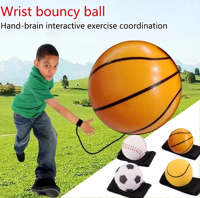 Elastic Wrist Ball Sponge Ball Nylon Rope Game Practice Rubber Handball Children's Toy Finger Ball Outdoor Boys' Leisure Toy