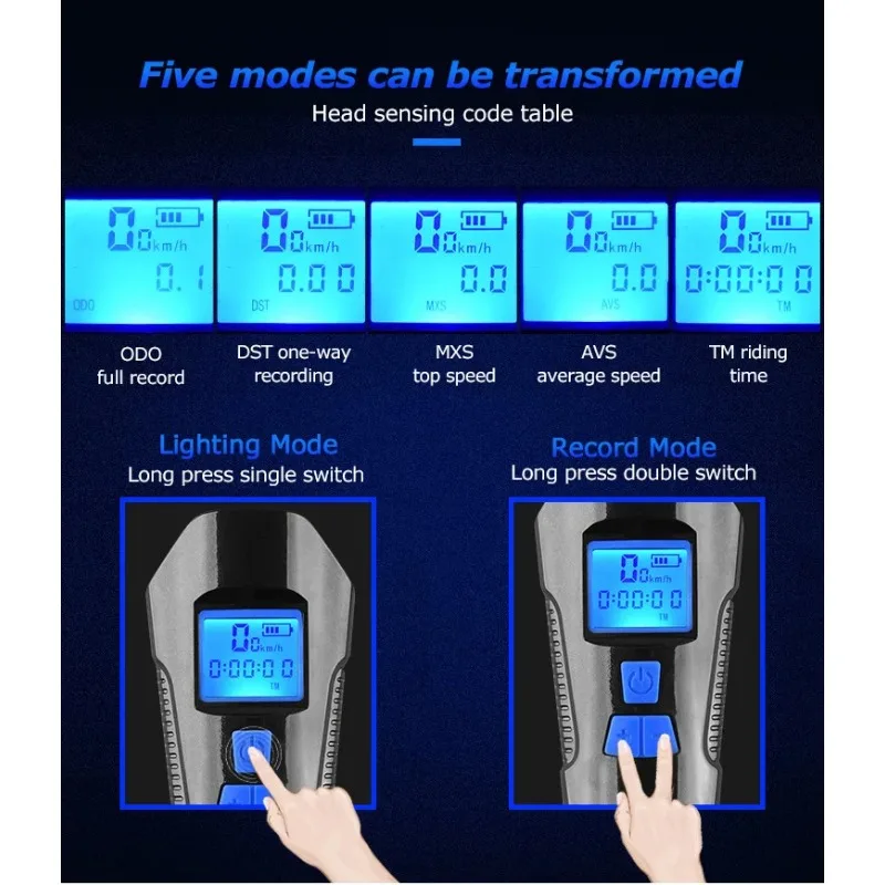 3 in 1 Waterproof Bicycle Light USB Charging Bike Front Light Handlebar Cycling Head Light / Horn Speed Meter LCD Screen