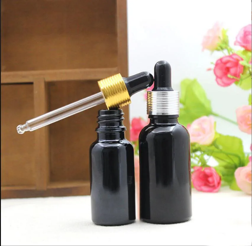 15ml20ML black glass bottle essential oil liquid serum complex recovery dropper gel serum liquid skin care cosmetic packing